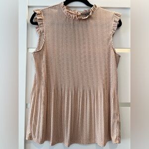 Adrianna Papell Polka Dot Blouse Womens M Pink Ruffle Neck Sleeveless Top